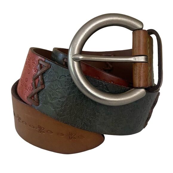 Vintage 90s Fossil Genuine Leather Embossed Stitched Belt Size Medium main image 5